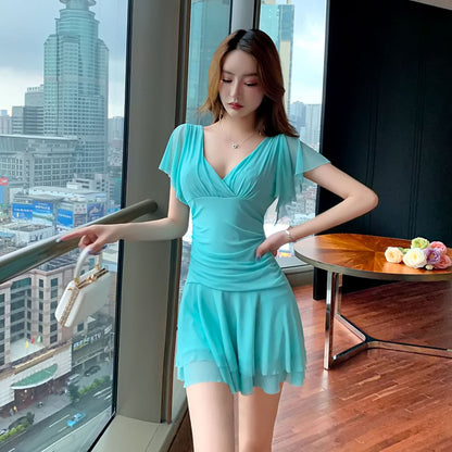 Fina Dam Klänningar V-Neck Kort Ärmar Slim Fit Polyester-5