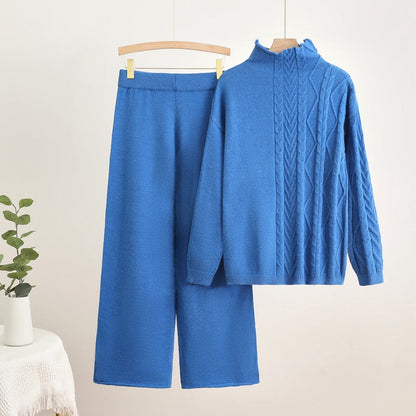 Dam Turtleneck Set med Långa Ärmar och Byxor i Viskosfiber-6