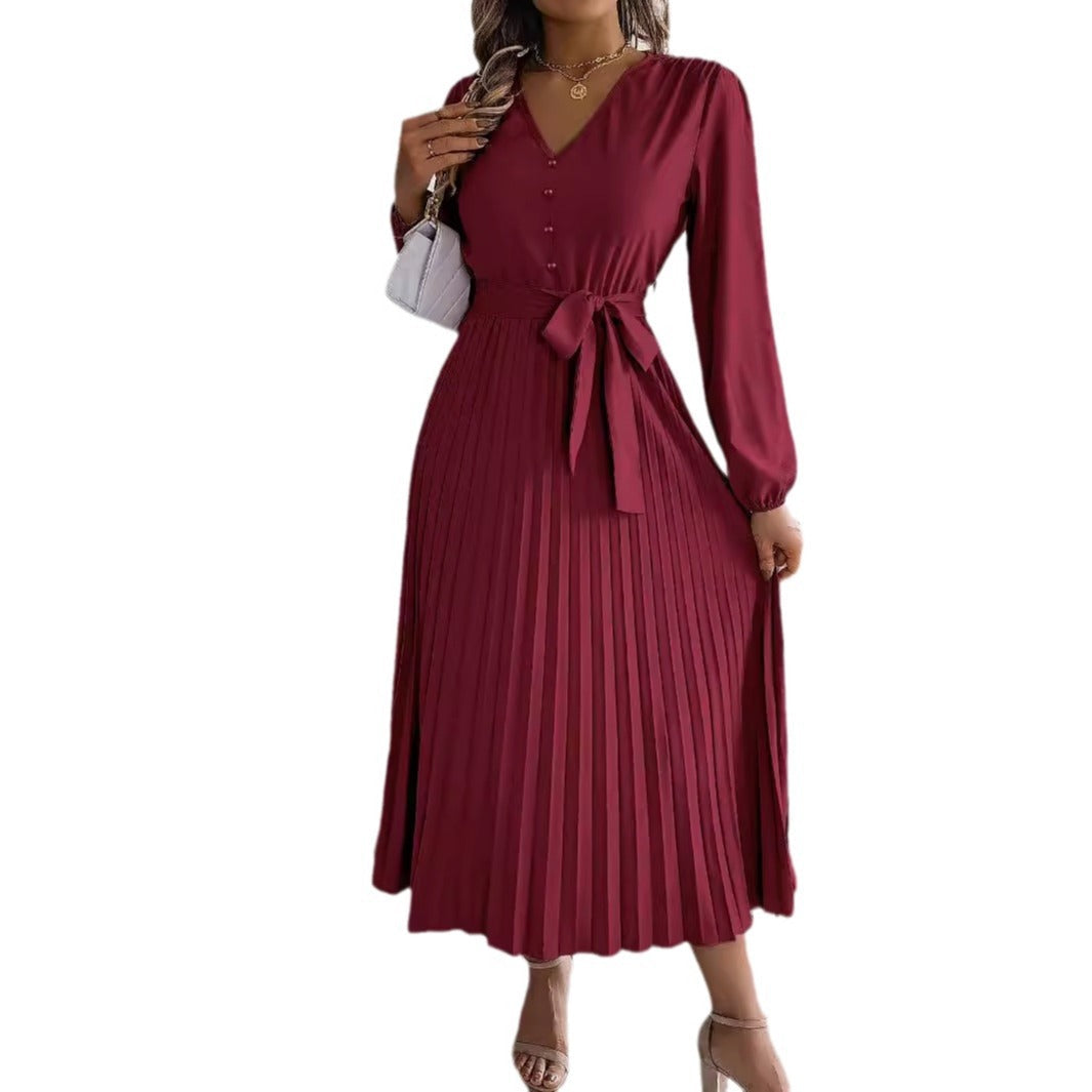 A-linjeformad Veckad Dam Klänning med Långa Ärmar i 100% Polyester – Elegant och Mångsidig Klänning för Fest och Vardag 6