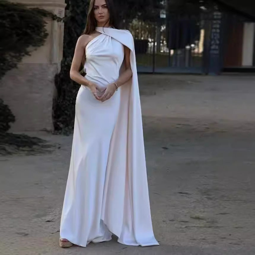 Kvinnors Aftonklänning Draperad med Ensidig Axel i Strömmande Tyg 5