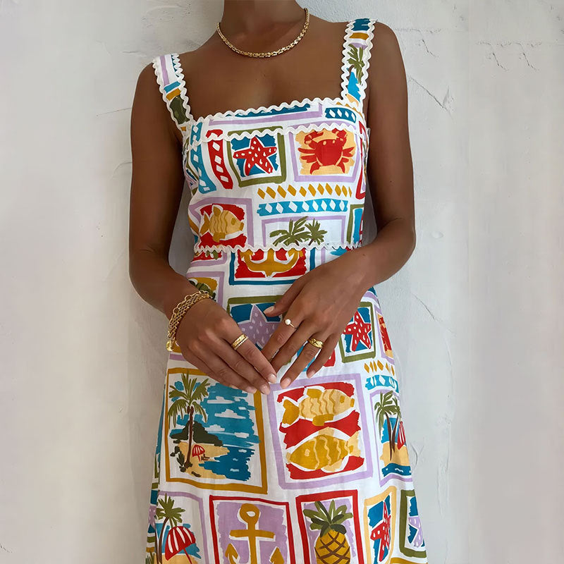 Dam Midi Klänning Rektangulär Urringning Polyester Normal Midja-5