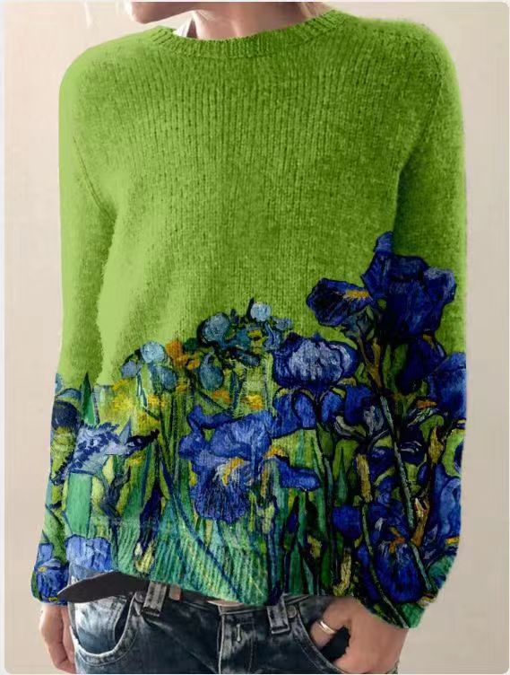 Stickad Dam Tröja med 3D-Blommor Mjuk Material 1