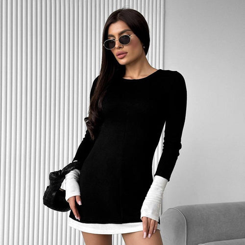 Kvinnors Klänning Långa Ärmar Elastiskt Tyg 1