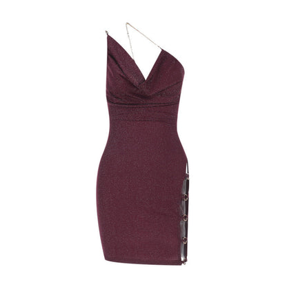 Kvinnors Glittrig Miniklänning med Ruffle Design i Mousserande Tyg 6