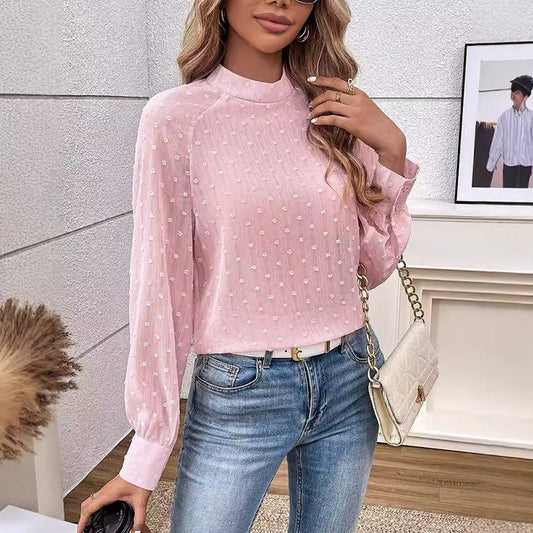 Dam Tröja Utskärningar Långärmad Vävda Tyger 1