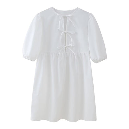 Variant image for Kvinnor Klänning Kort Puffärmar Bindande Bälte Polyester-15