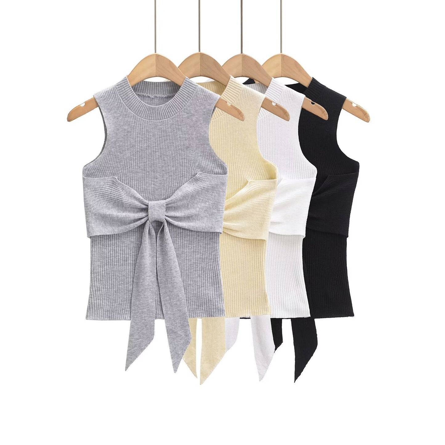 Kvinnors Topp med Dekorativ Slingdesign – Andningsbart Tyg, Ribbstickad Struktur, Figurförbättrad Passform 2
