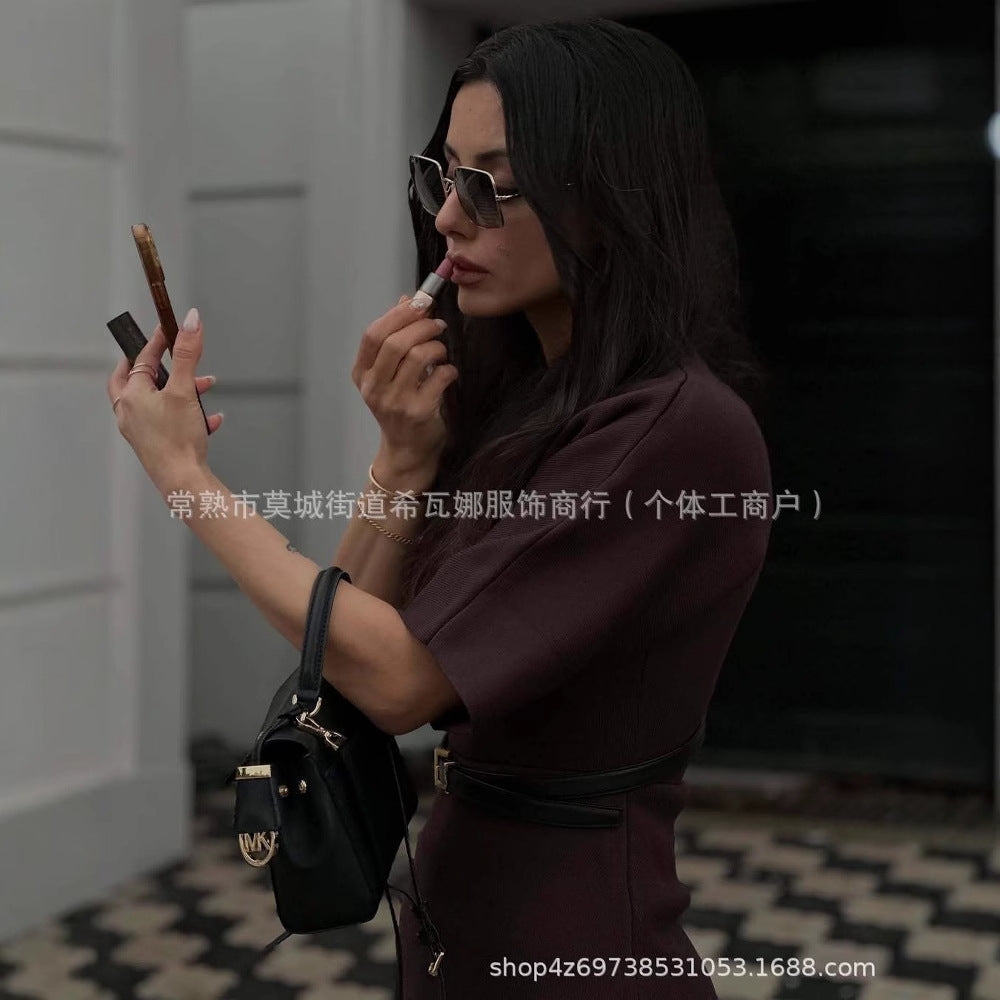 Kvinnors Veckad Klänning Elegant Mjuk Tyg-5