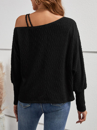 Dam Off-Shoulder Topp Långärmad Asymmetrisk Polyester-4
