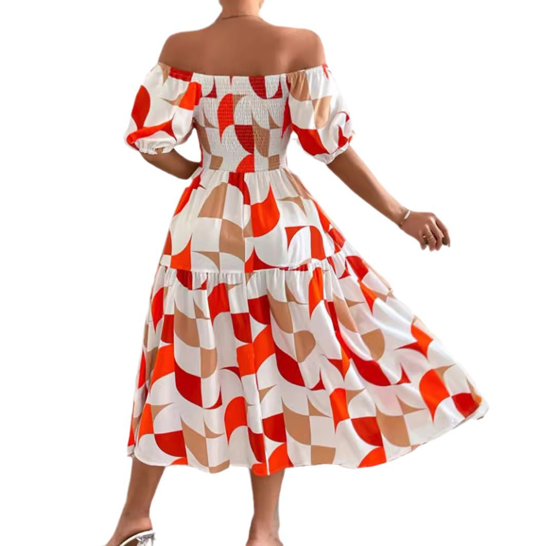 Damklänning A-linjeformad Geometriskt Mönster Polyester-5