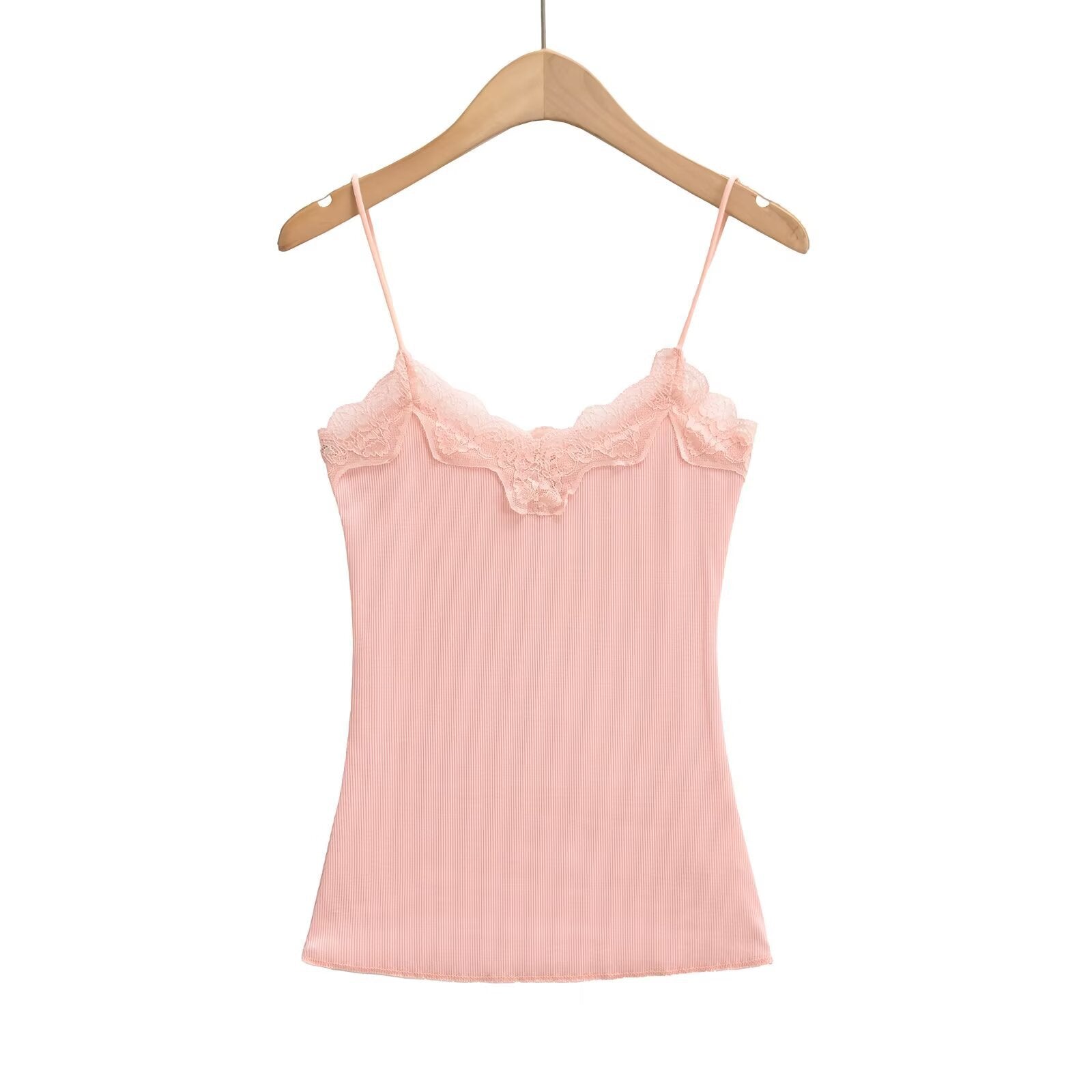 Kvinnors Topp V-ringning Spetsdetalj Mjukt Material 7