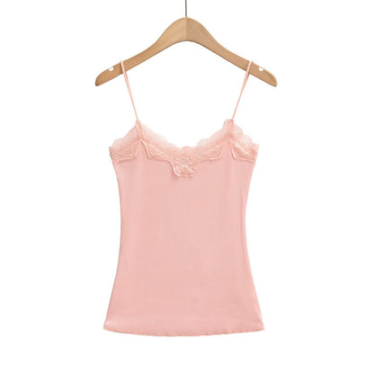 Kvinnors Topp V-ringning Spetsdetalj Mjukt Material 7