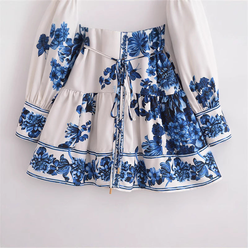 Dam Lång Kjol Mönstrad Halvhög Krage Polyester Elegant Stil-4