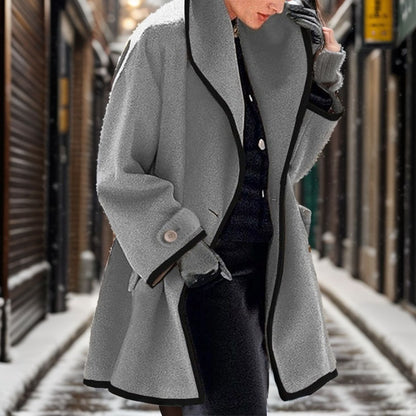 Dam Höstjacka Färgblock Ull med Huva-5