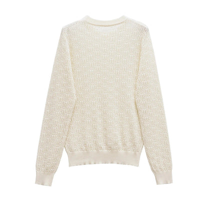 Stickad Dam Tröja med Rund Hals och Detaljerat Mönster i Akryl – Bekväm och Stilren för Vardagsbruk 2