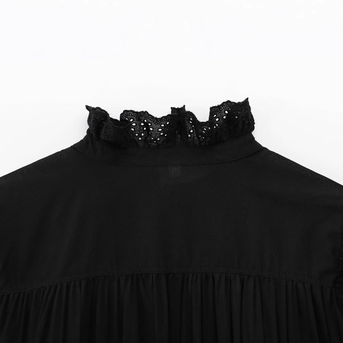 Dam Blusskjorta Broderad Monokrom 100% Bomull Långa Ärmar-4