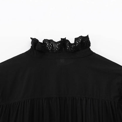 Dam Blusskjorta Broderad Monokrom 100% Bomull Långa Ärmar-4