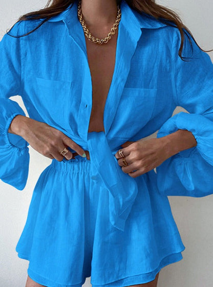 Dam Sommarset Bohemiska Shorts och Skjorta Lätta Material 7