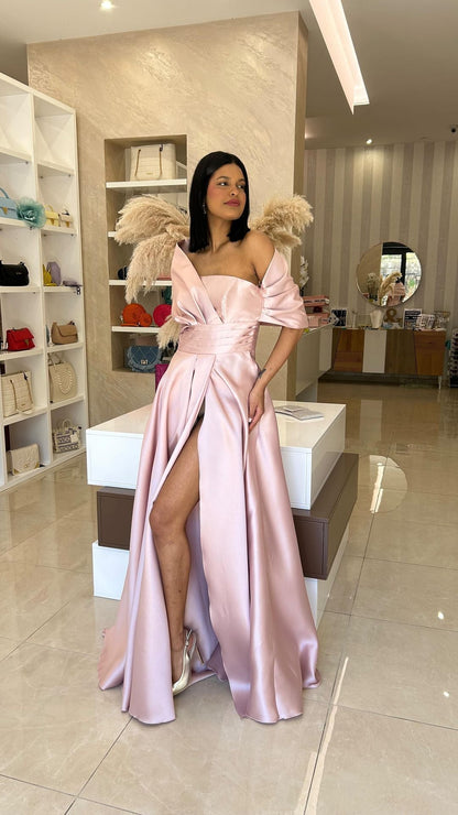 Damklänning Asymmetrisk Satin Ärmlös Polyester-5