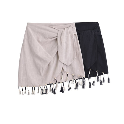 Kvinna Midirock Fransad Patchwork Polyester Street Style-2