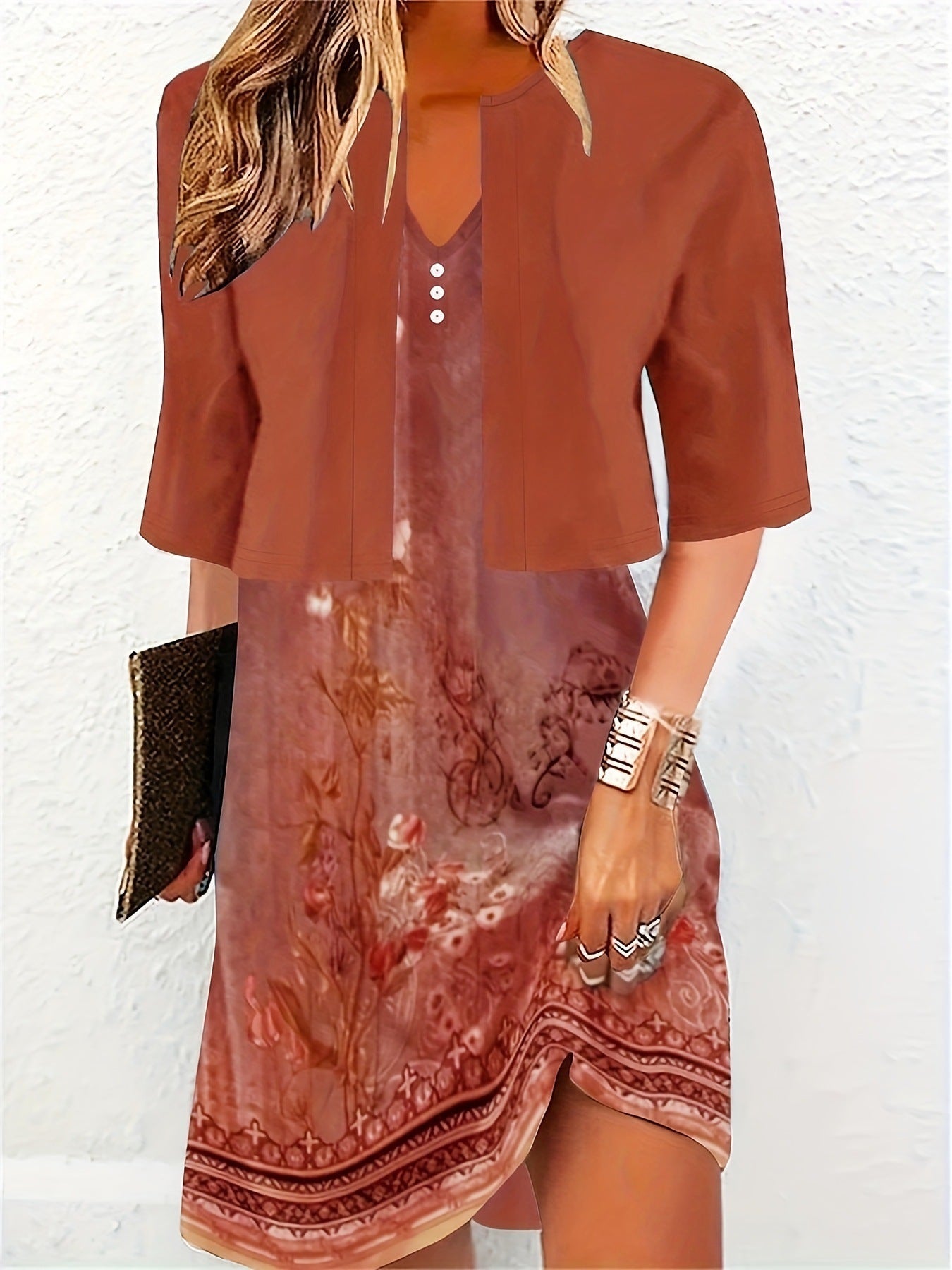 Variant image for Dam Klänning A-linje V-ringad Blommönster Polyester Fina Klänningar-16