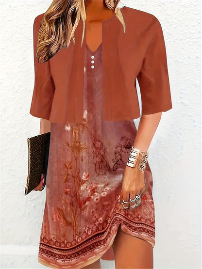 Variant image for Dam Klänning A-linje V-ringad Blommönster Polyester Fina Klänningar-16