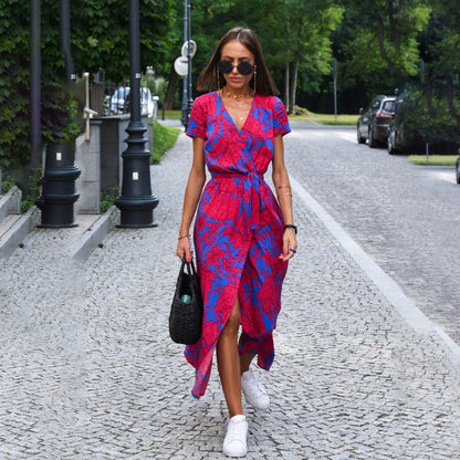 Dam Maxiklänning A-Linje Tryckt Polyester för Sommar-3