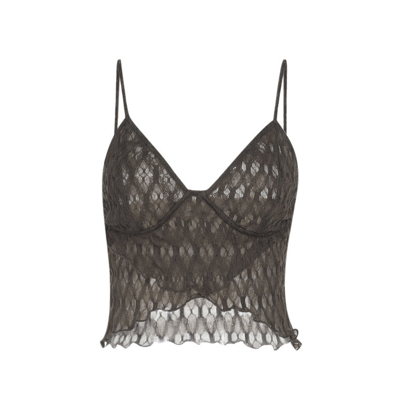 Kvinnors Topp Rufsad Design Justerbara Spaghettiband Andningsbart Tyg-6