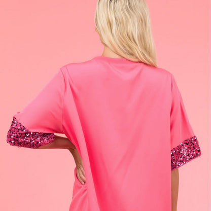 Dam T-shirt Avslappnad Passform Polyester med Tryck och Paljetter-5