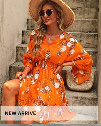 Elegant Blommaklänning för Dam i Lätt Material med Breda Ärmars Design - Perfekt för Sommar och Festliga Tillfällen 15