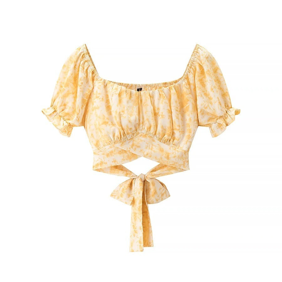 Kvinnors Wrap-blus Puffärmar Lätt och Andningsbart Tyg 3