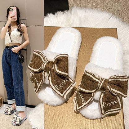 Dam Tofflor Fluffiga Plysch med Dekorativa Slingdetaljer 3