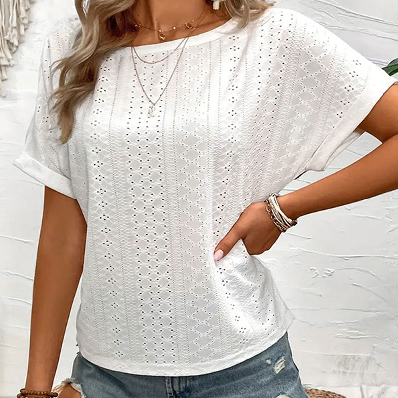 Kvinnors Sommartopp V-Hals Nät Detaljer Lätt Tyg 3