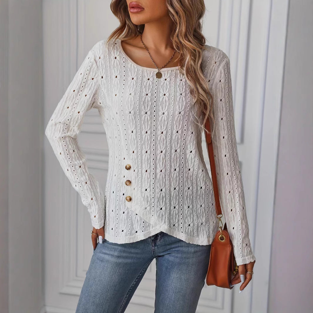 Dam Långärmad T-shirt Jacquard Polyester-2