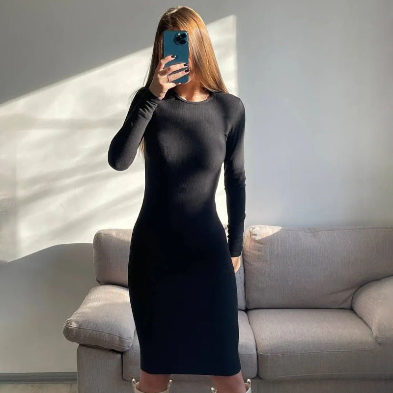 Dam Klänning Långärmad Figurrelaterat Snitt Elastiskt Tyg 5