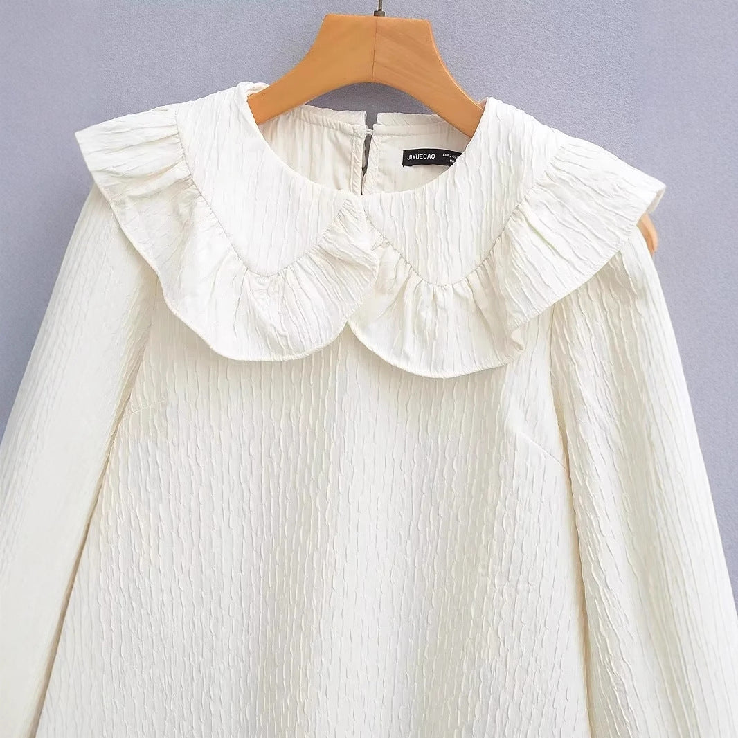 Dam Blus Voluminös Krage Ruffles Mjukt Tyg 4