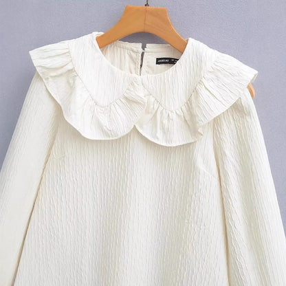 Dam Blus Voluminös Krage Ruffles Mjukt Tyg 4