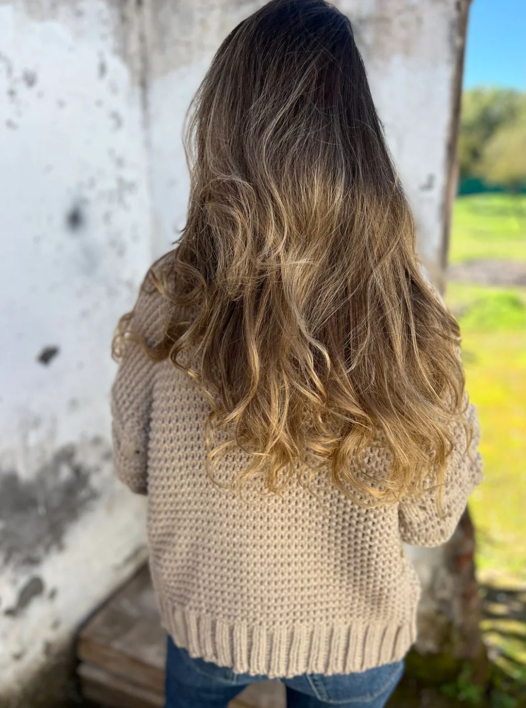 Lång Kofta Dam Tjock Stickad Monokrom med Ihåliga Ärmar-3