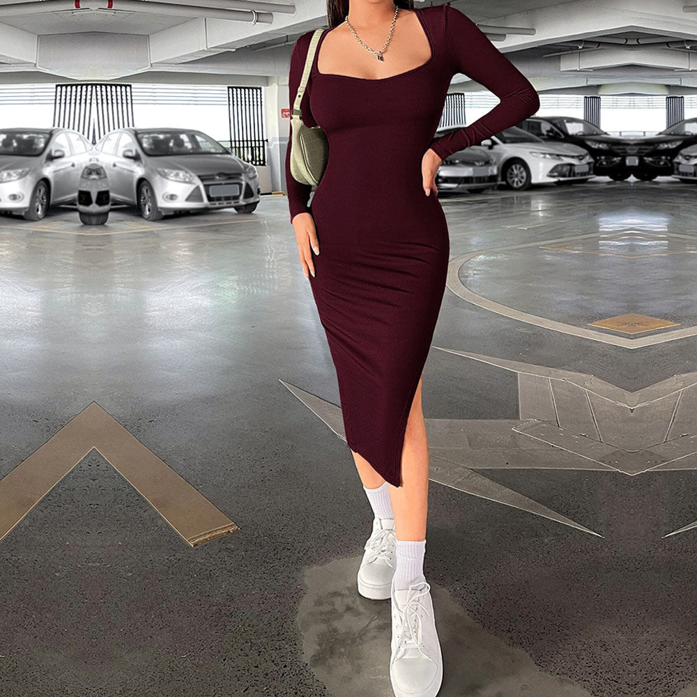 Kvinnors Bodycon Klänning Fyrkantig Uskärning Mjuk Polyester-5