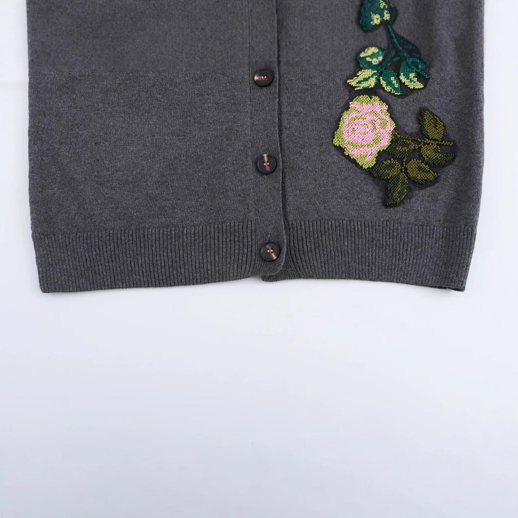 Kvinnors Cardigan Blommig Broderdesign Mjukt Tyg-4