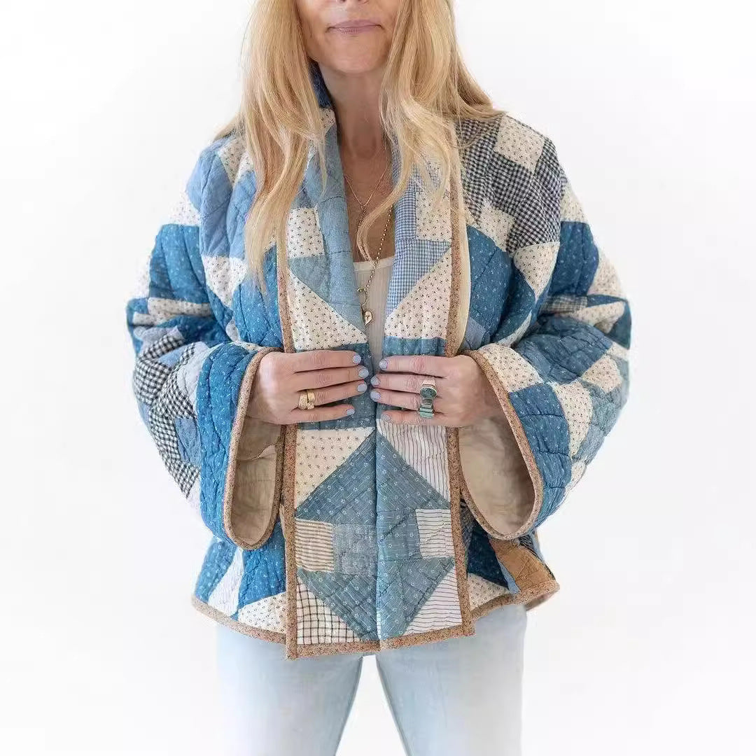 Dam Quiltad Jacka Lapptäcksmönster Polyester Bomull 3