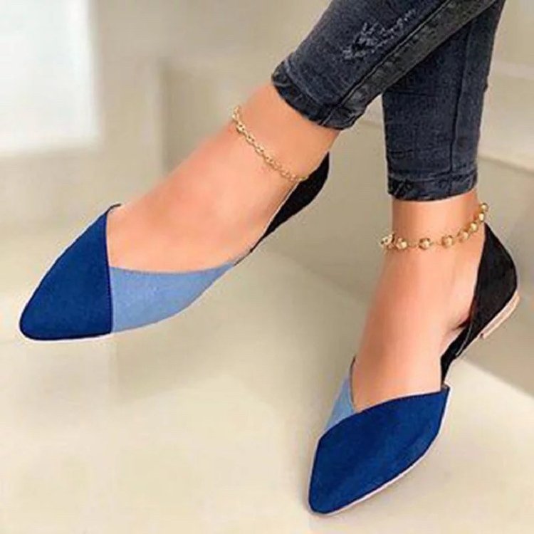 Ballerina Schuhe für Frauen mit Spitzem Zeh und Farbblockdesign – Komfortable Mokassins aus Wildleder und Stoff, Größe 36-41 5