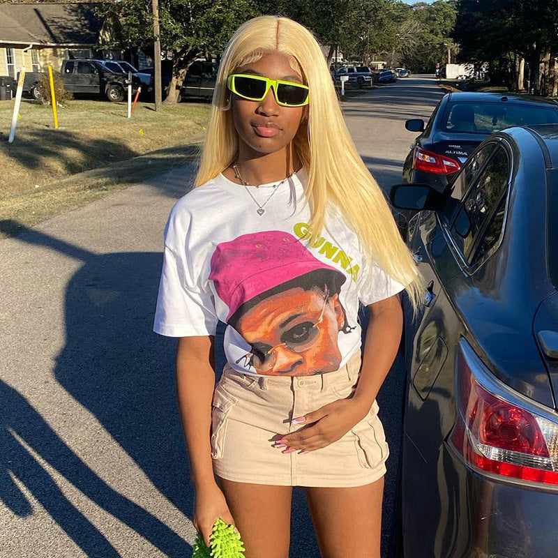 Dam T-shirt Avslappnad Snitt Grafiskt Tryck Bomull-4