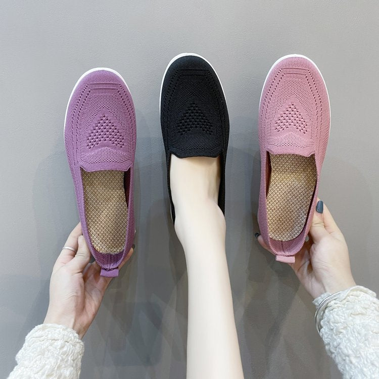 Kvinnors Slip-On Sneakers Andningsbart Stickat Gummi 3