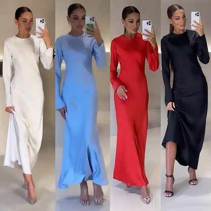 Dam Maxiklänning Långärmad Utställd Högkvalitativt Tyg-2