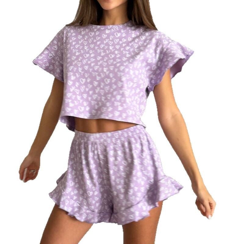 Kvinna Casual Set Geometriskt Mönster Polyester Korta Ärmar-6