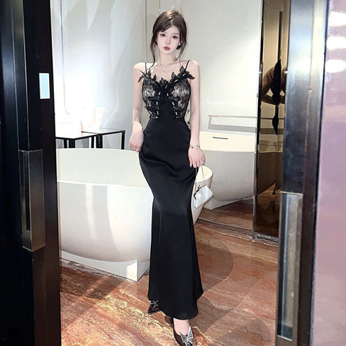 Damklänning Slim Fit V-hals Lång Ärmlös Högkvalitativt Tyg-1