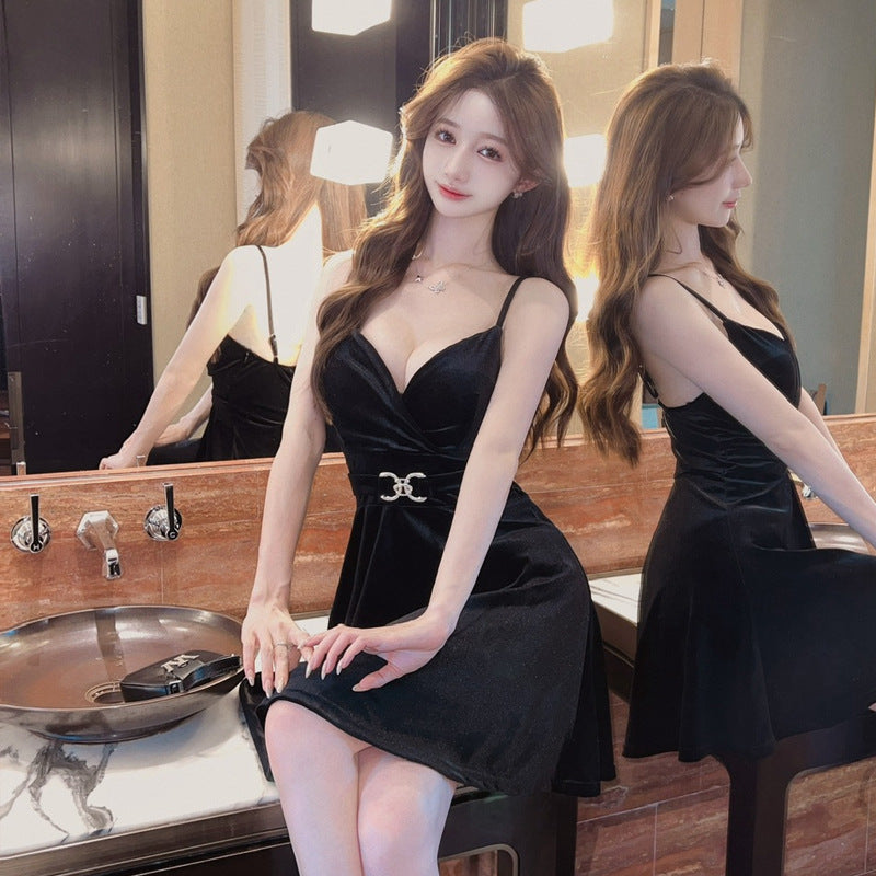 Kvinnors Klänning Djup V-hals Ärmlös Patchwork Polyester Elastan-5