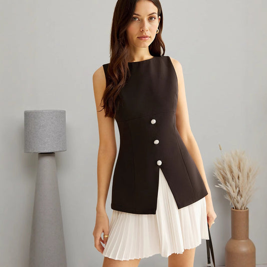 Kvinnors Ärmlös Klänning Veckad Högkvalitativt Material-1