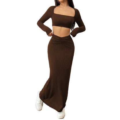 Dam Maxiklänning Skördetopp Mjuk Bomull med Fyrkantig Halsringning och Långa Ärmar-6